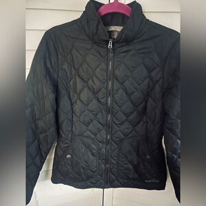 Puffy Jacket Eddie Bauer Black Women’s Zipper Snaps On Pockets & Waist Size Med